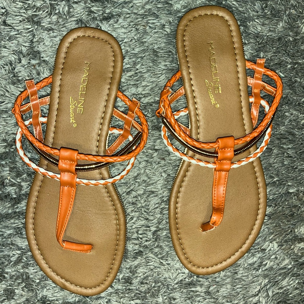 Madeline Stuart Orange and White Braided Sandals